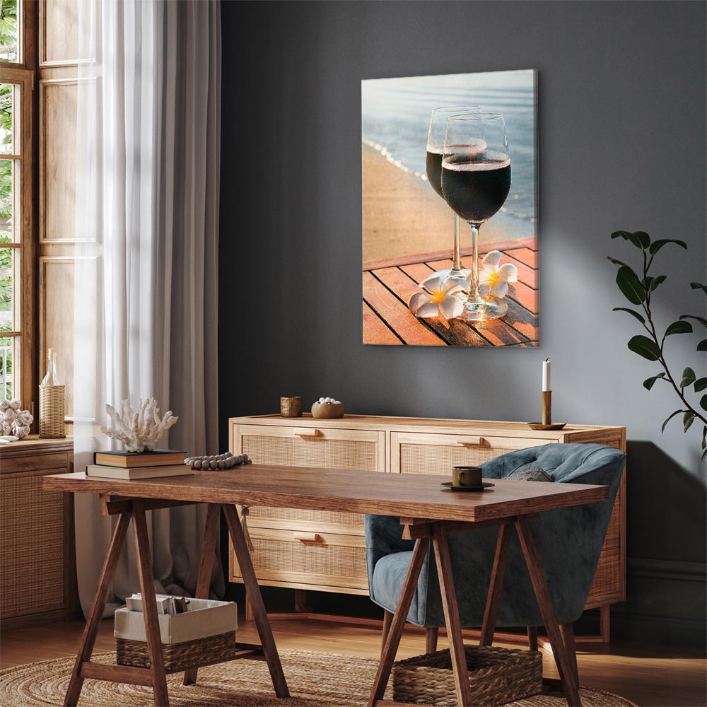 Romantic Wine & Sea Boards Vertical Canvas Print
