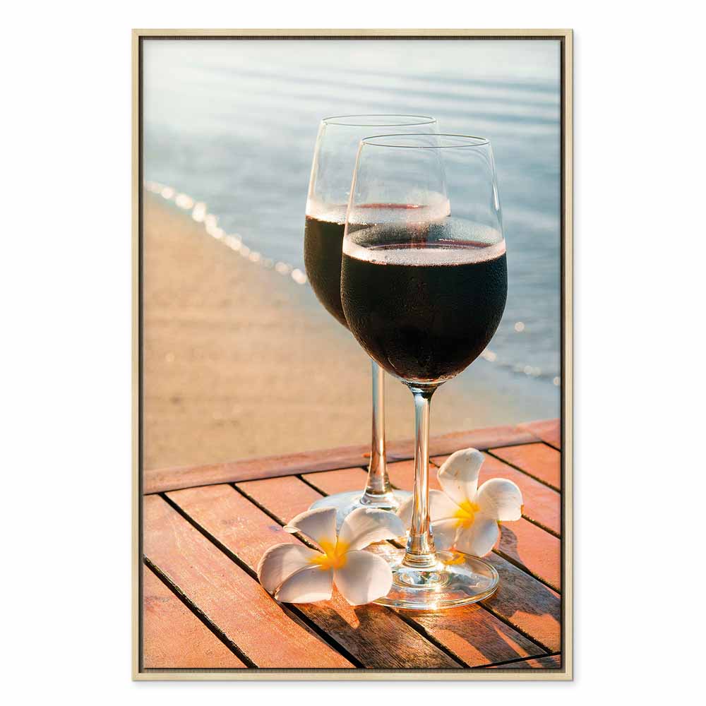 Romantic Wine & Sea Boards Vertical Canvas Print