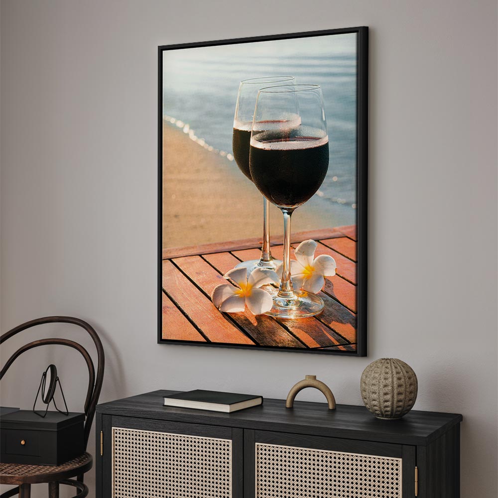 Romantic Wine & Sea Boards Vertical Canvas Print