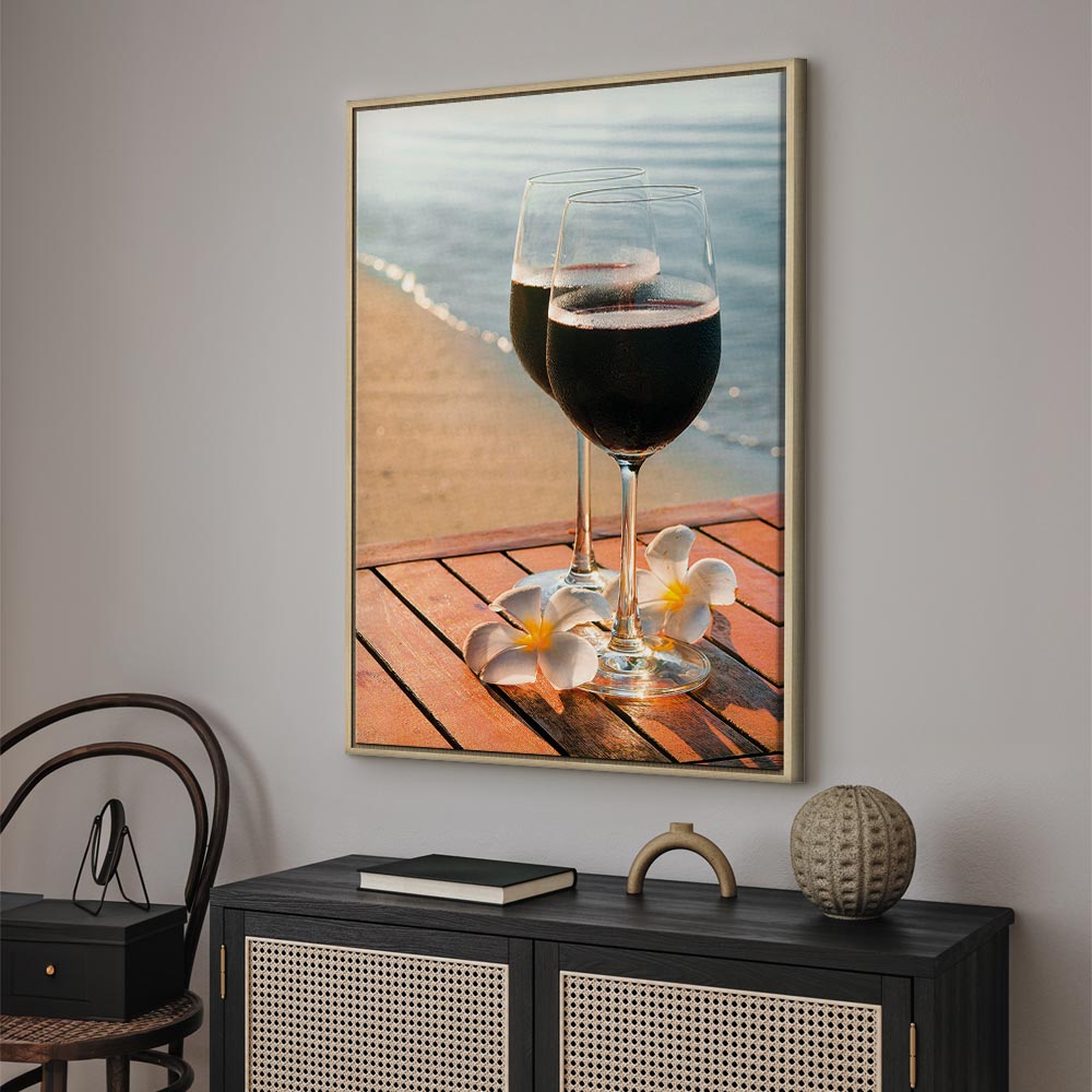Romantic Wine & Sea Boards Vertical Canvas Print