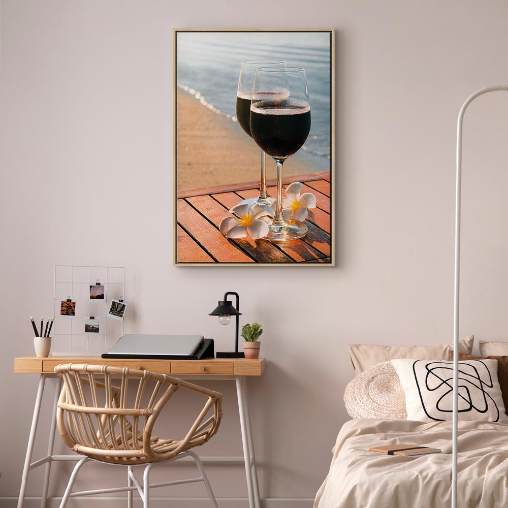 Romantic Wine & Sea Boards Vertical Canvas Print