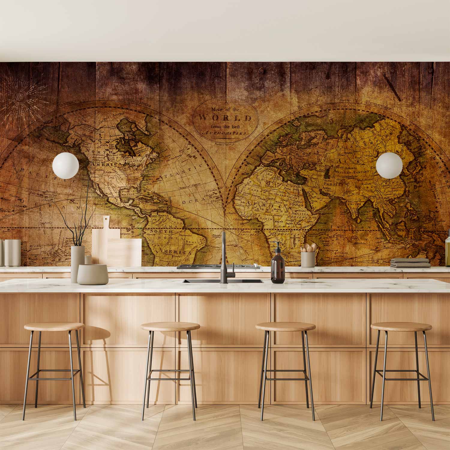 Antique World Map Wall Mural