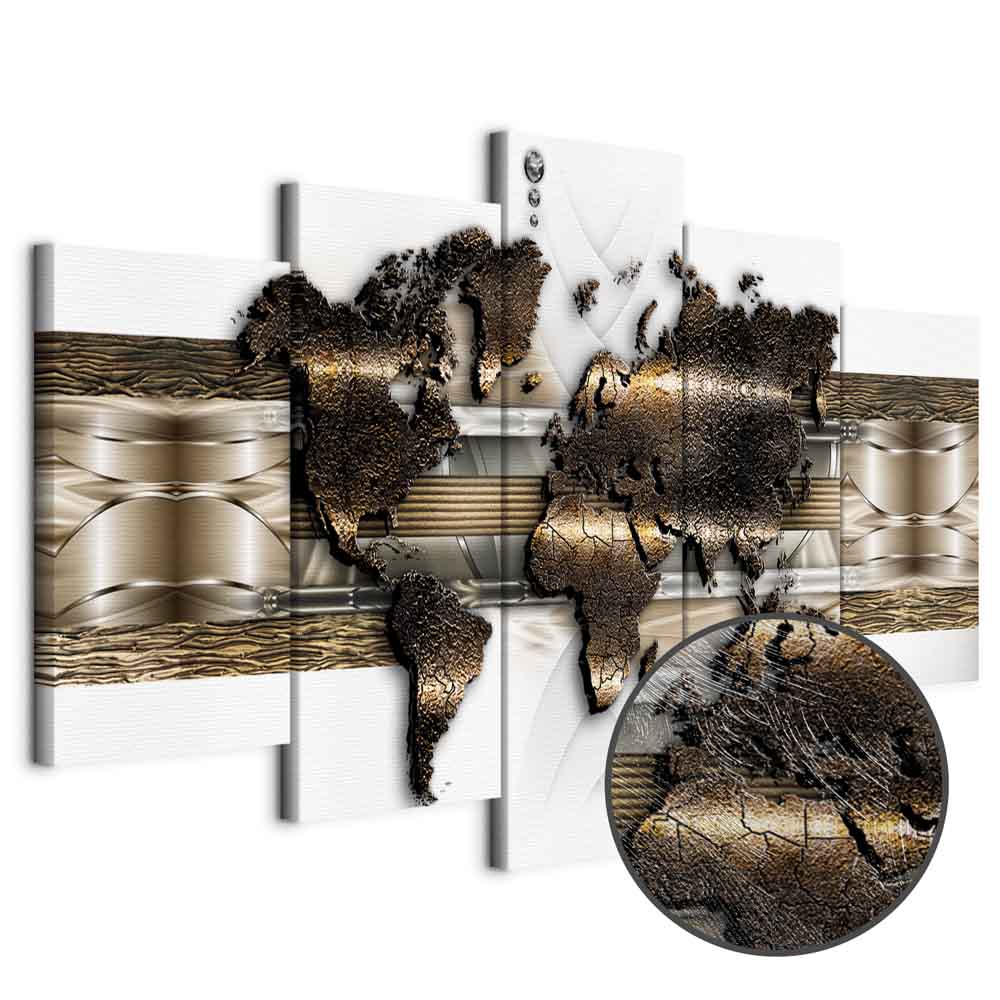 Metallic World Map Modern Canvas Print