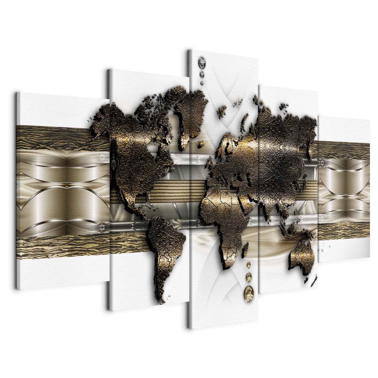 Metallic World Map Modern Canvas Print