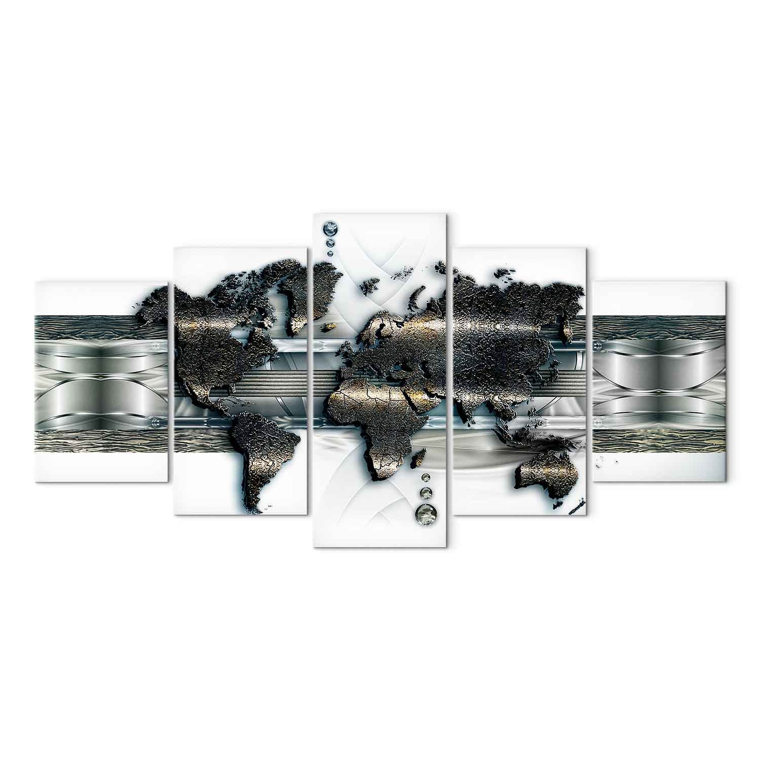 Metal World Map Modern Canvas Print