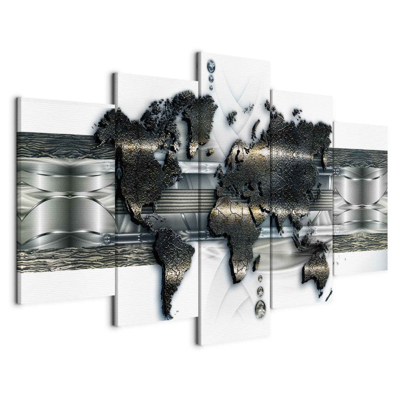 Metal World Map Modern Canvas Print