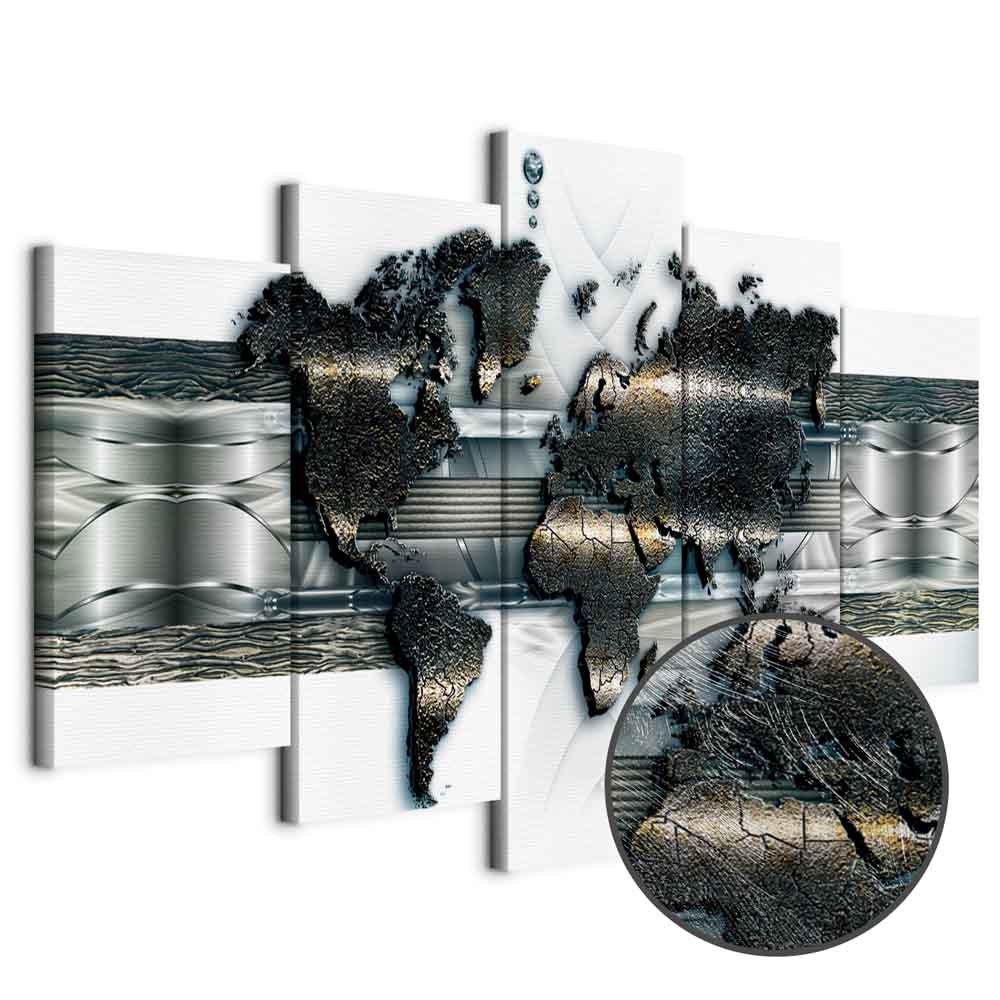 Metal World Map Modern Canvas Print