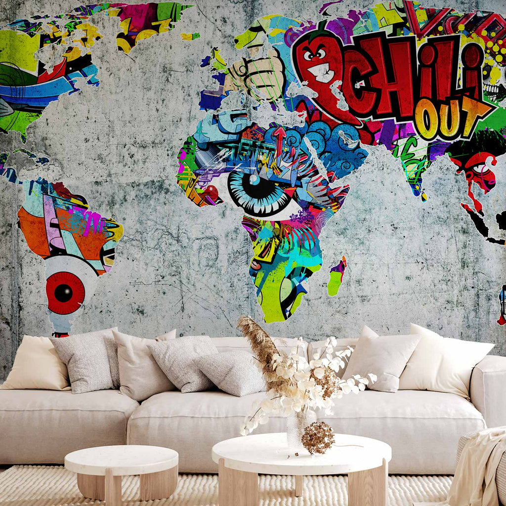 Graffiti World Map Multicolor Wall Mural