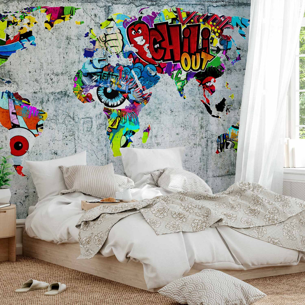 Graffiti World Map Multicolor Wall Mural