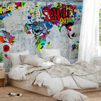 Graffiti World Map Multicolor Wall Mural