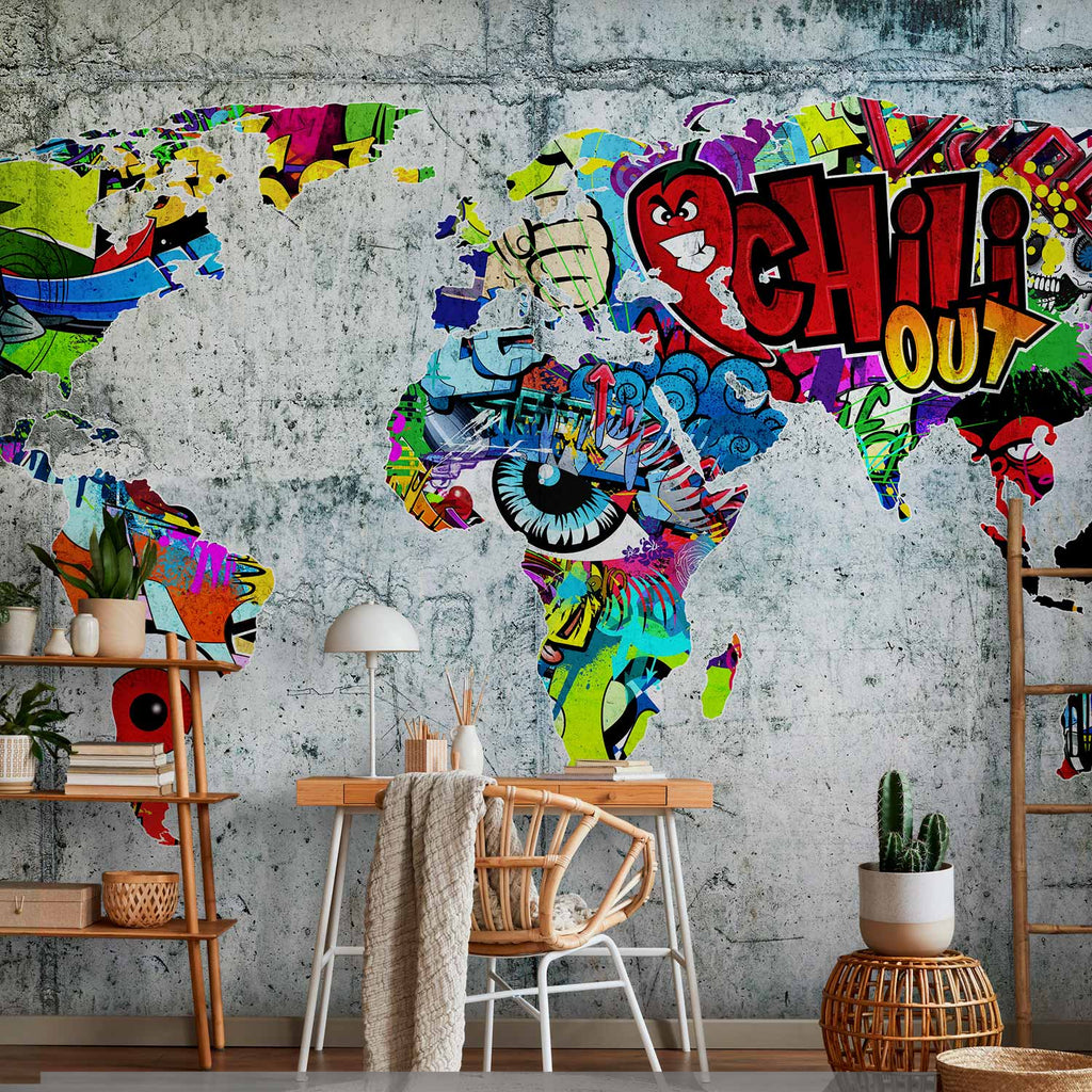 Graffiti World Map Multicolor Wall Mural