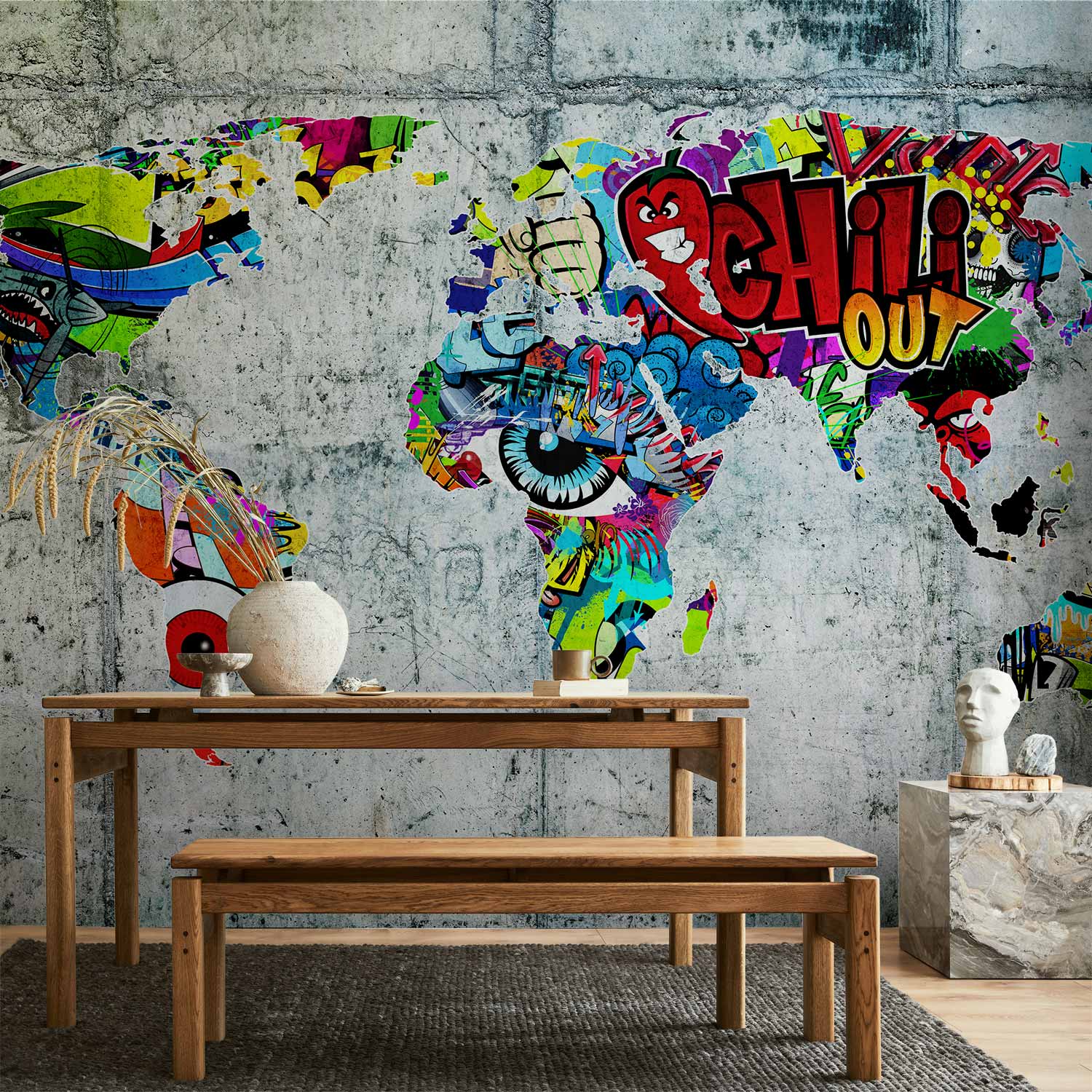 Graffiti World Map Multicolor Wall Mural