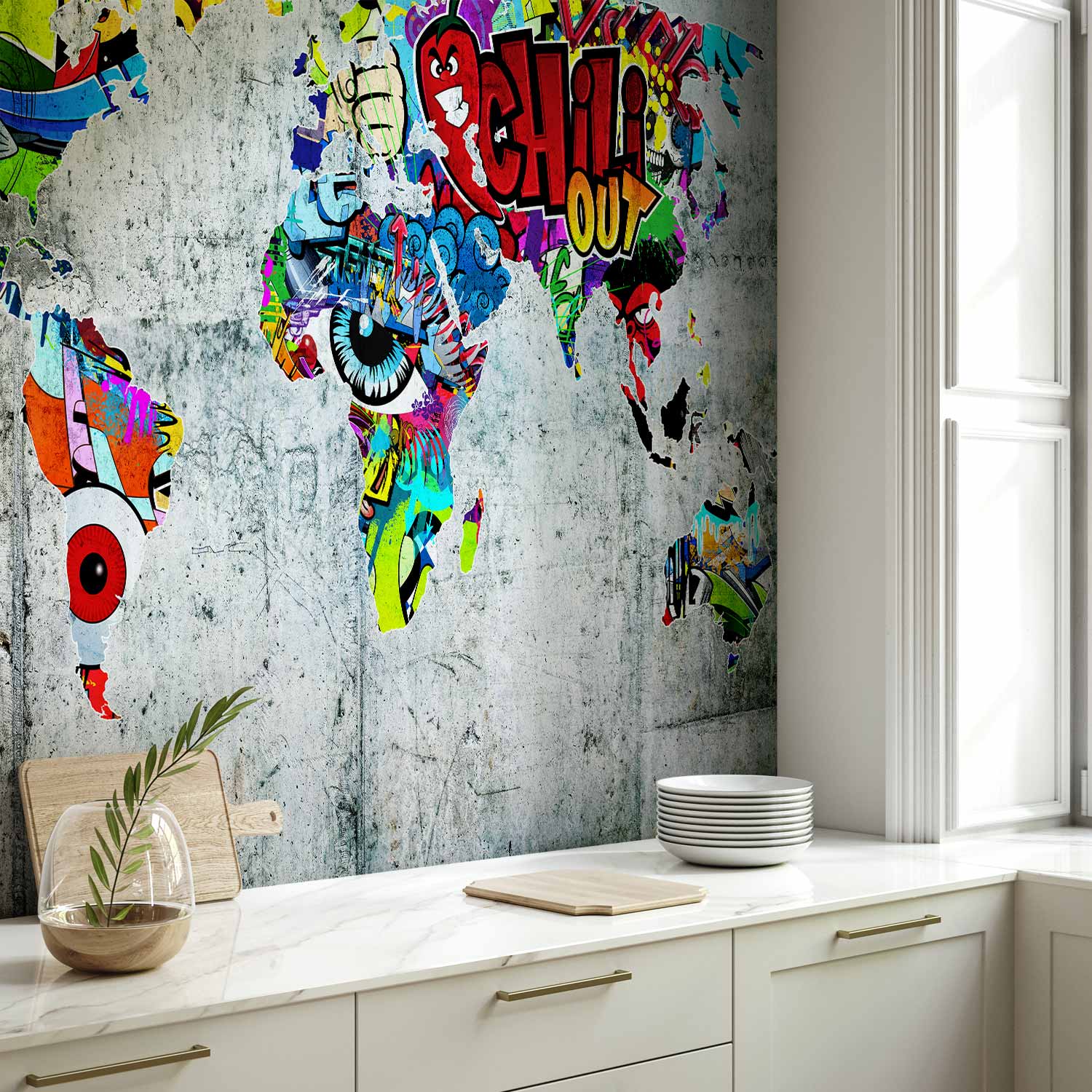 Graffiti World Map Multicolor Wall Mural