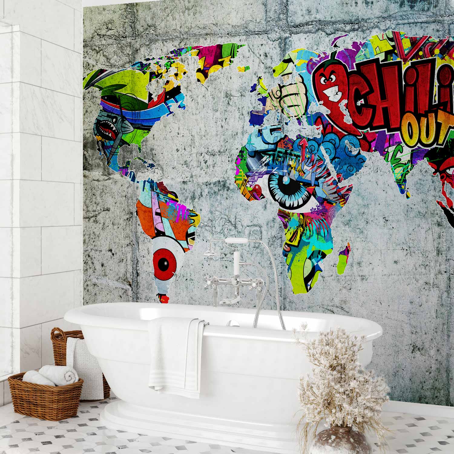 Graffiti World Map Multicolor Wall Mural