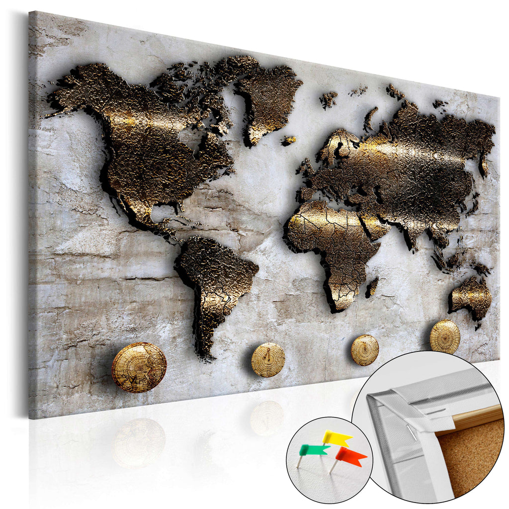 Golden World Map Compass Decorative Pinboard