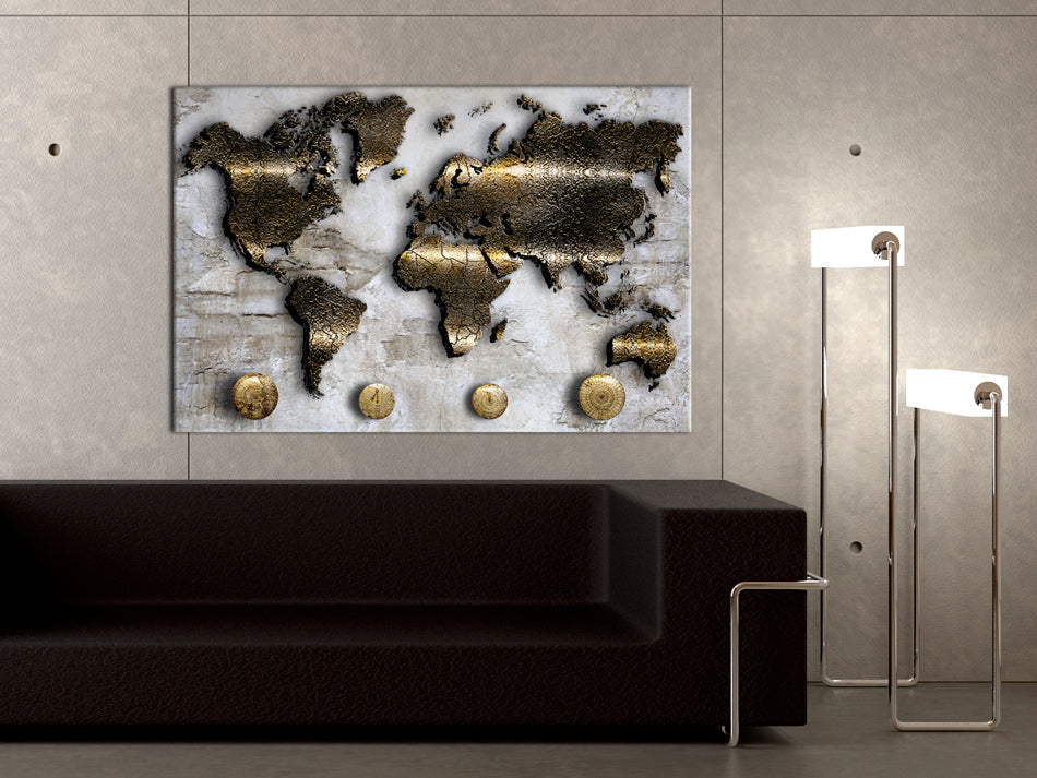 Golden World Map Compass Decorative Pinboard