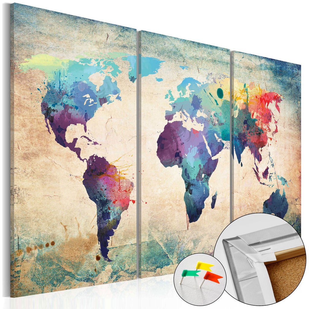 Rainbow World Map Decorative Pinboard