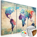 Rainbow World Map Decorative Pinboard