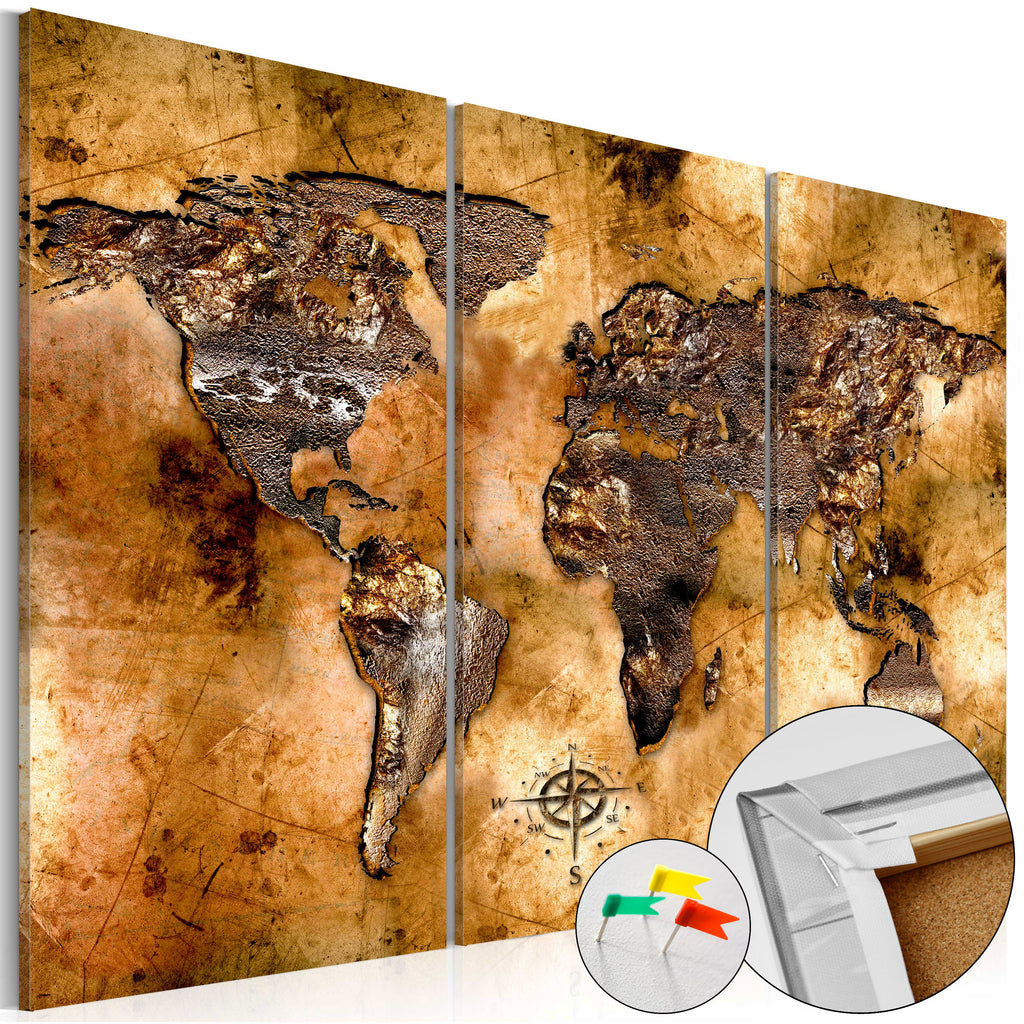 Gold Toned World Map Decorative Pinboard