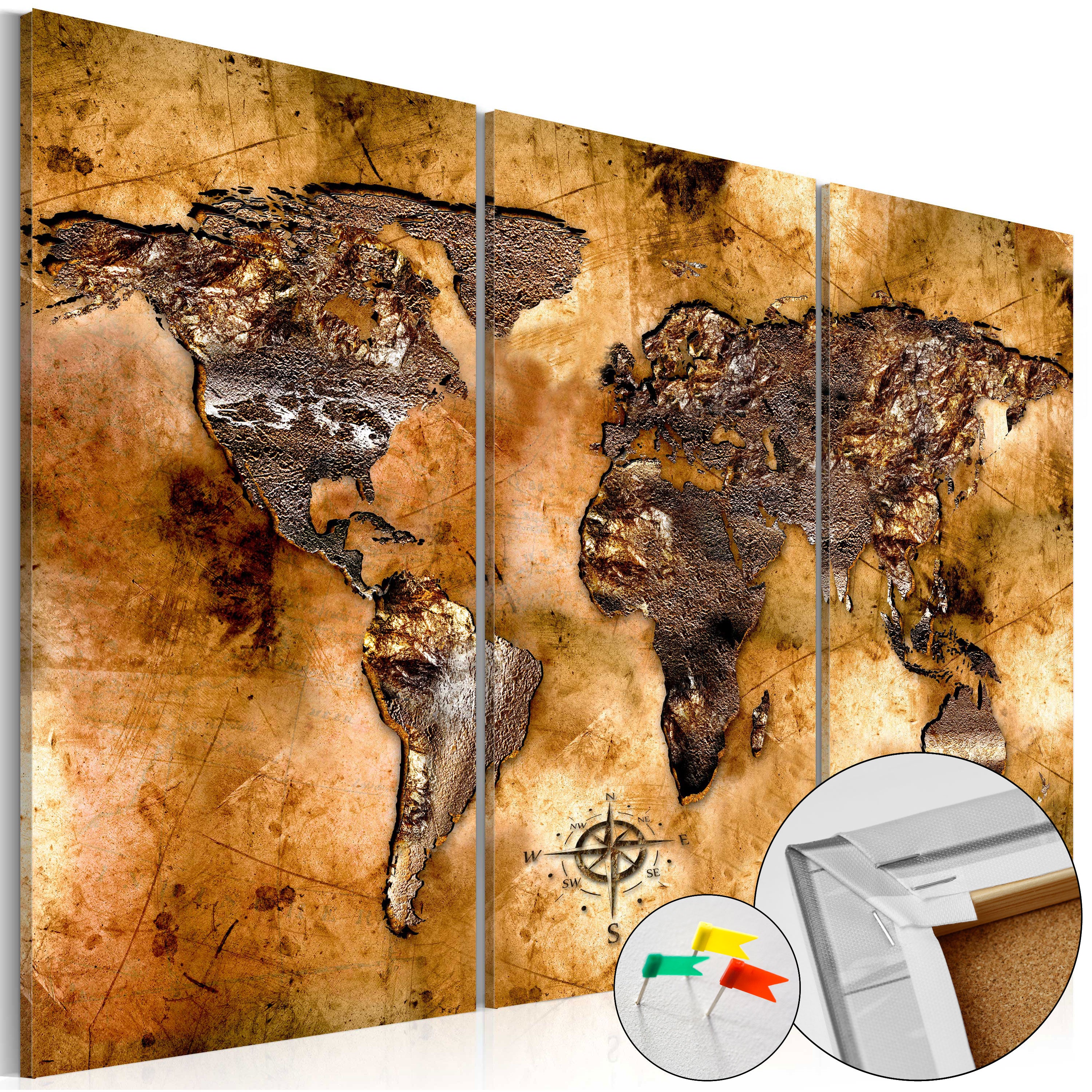 Gold Toned World Map Decorative Pinboard
