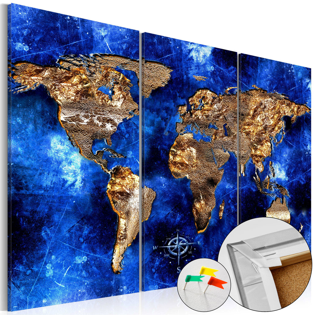Golden Continents World Map Decorative Pinboard