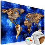Golden Continents World Map Decorative Pinboard