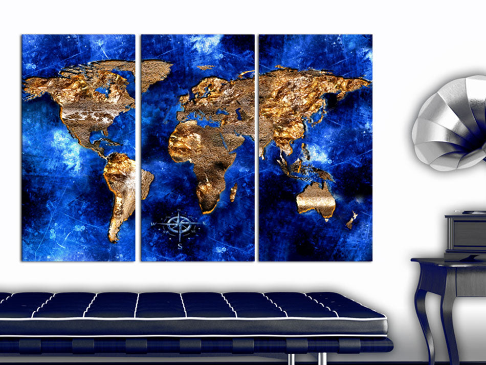 Golden Continents World Map Decorative Pinboard