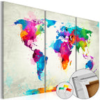 Colourful World Continents Map Decorative Pinboard
