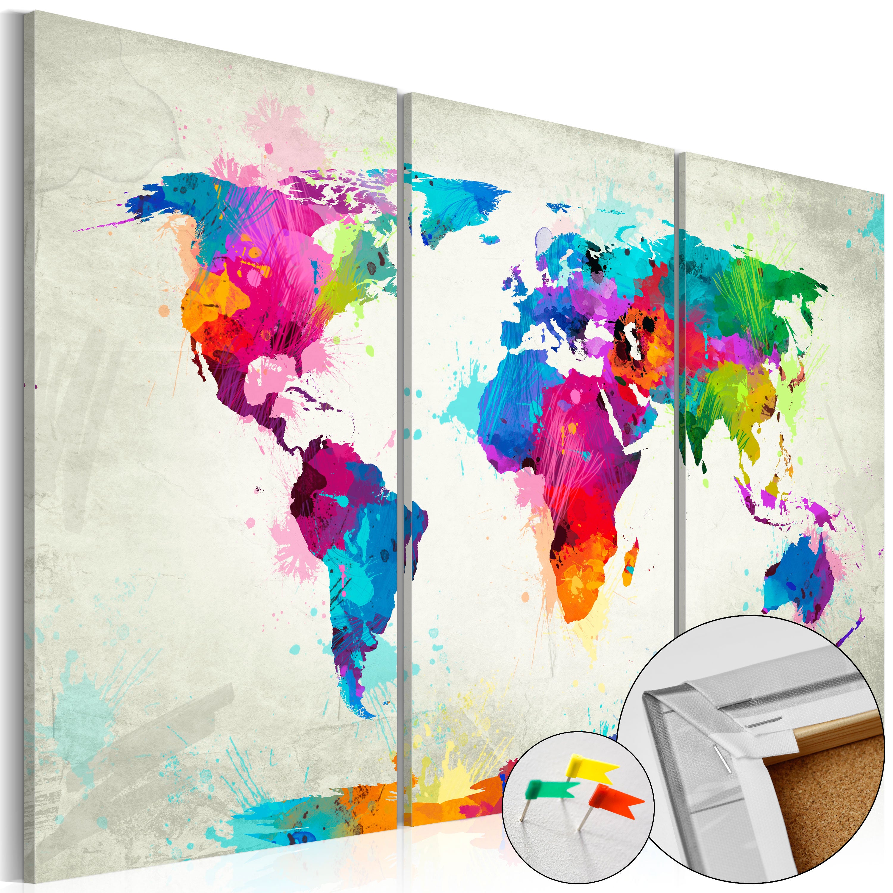 Colourful World Continents Map Decorative Pinboard