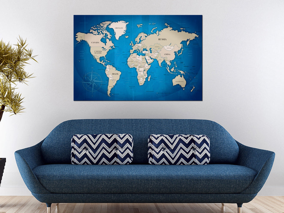 Dark Blue World Map Compass Decorative Pinboard