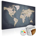 Grey World Map Compass Decorative Pinboard