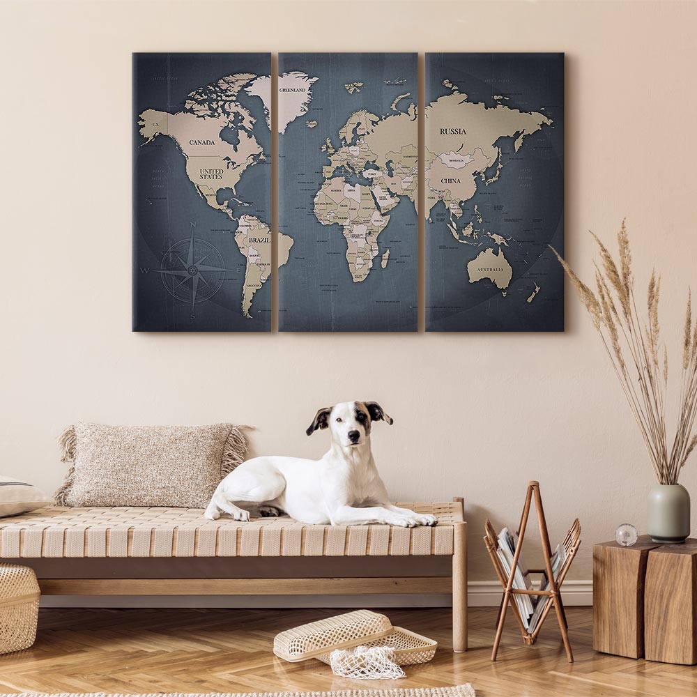 Anthracite World Map Canvas Print
