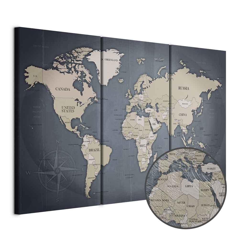 Anthracite World Map Canvas Print