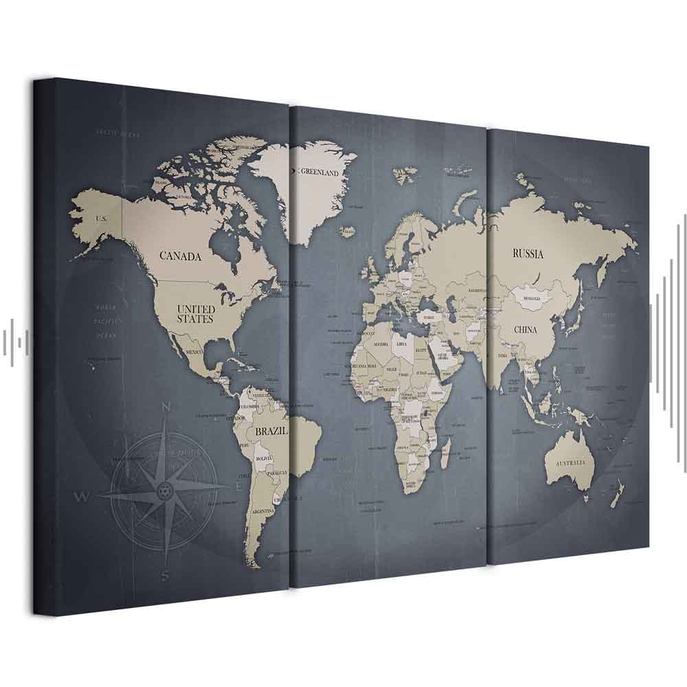 Anthracite World Map Canvas Print
