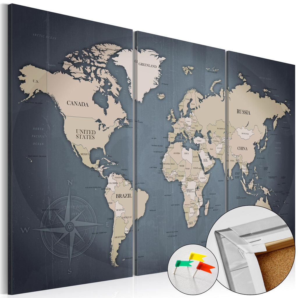 Anthracite World Map Decorative Pinboard