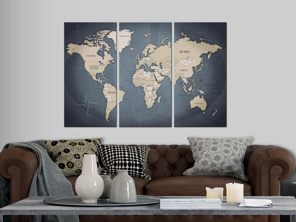 Anthracite World Map Decorative Pinboard