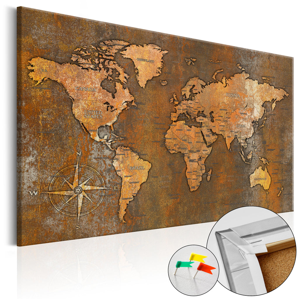 Rusty World Map Decorative Pinboard