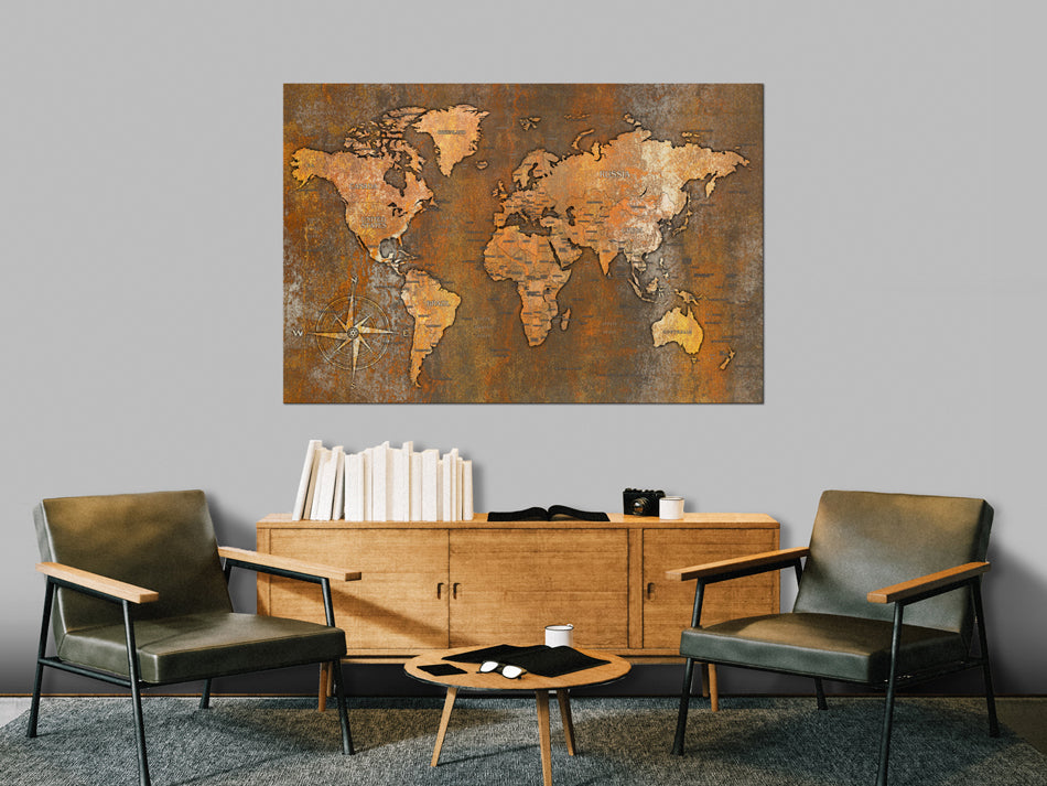 Rusty World Map Decorative Pinboard