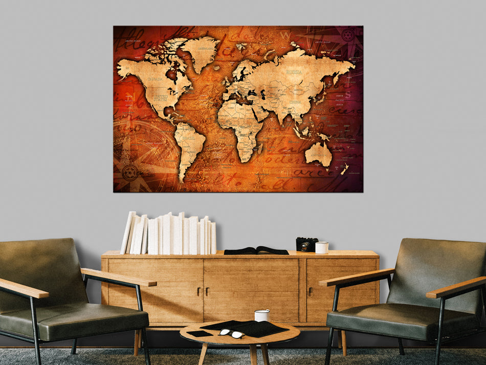 Amber World Map Retro Decorative Pinboard