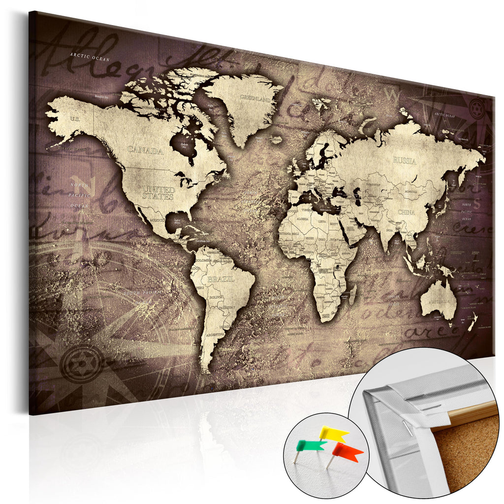 Retro World Map Compass Decorative Pinboard