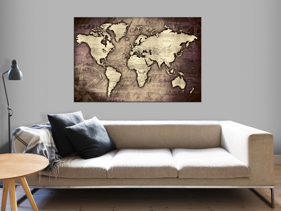 Retro World Map Compass Decorative Pinboard