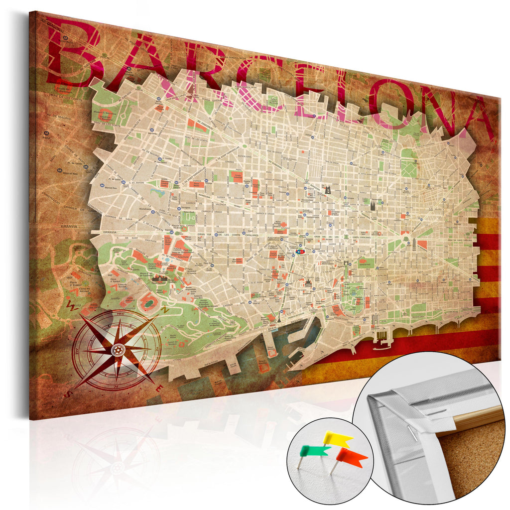 Barcelona City Map Decorative Pinboard
