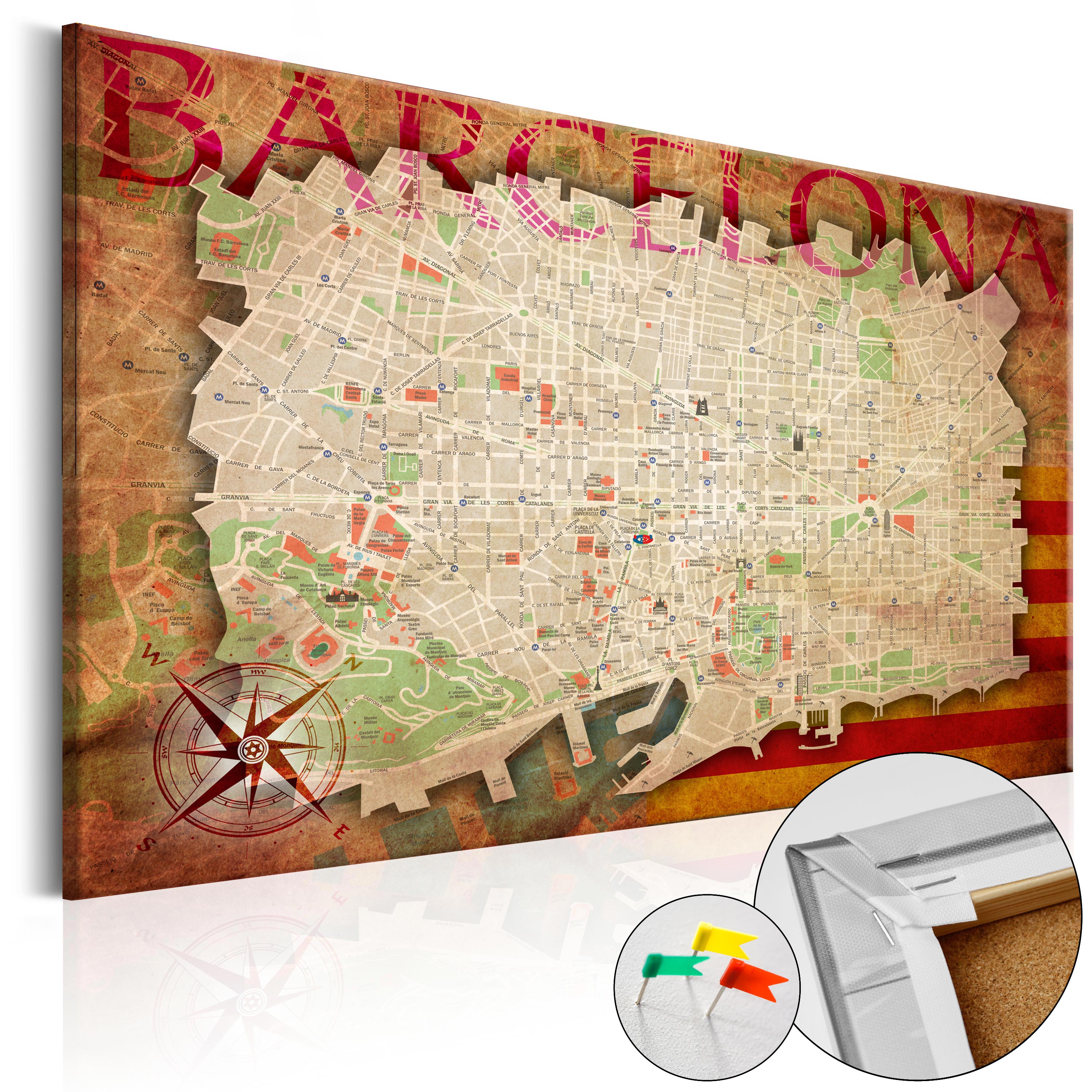 Barcelona City Map Decorative Pinboard