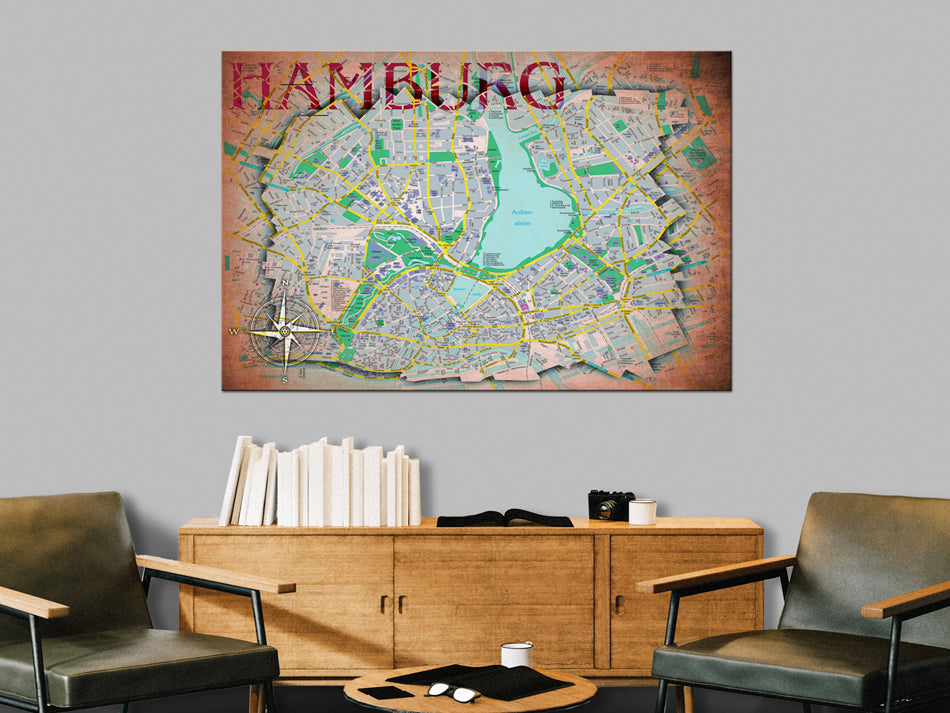 Hamburg City Map Decorative Pinboard