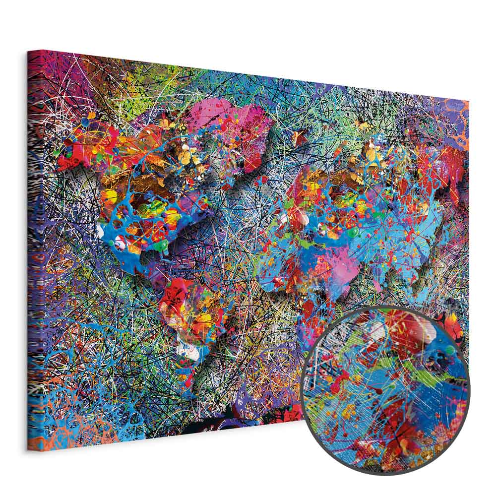 Abstract World Map Multicolor Canvas Print