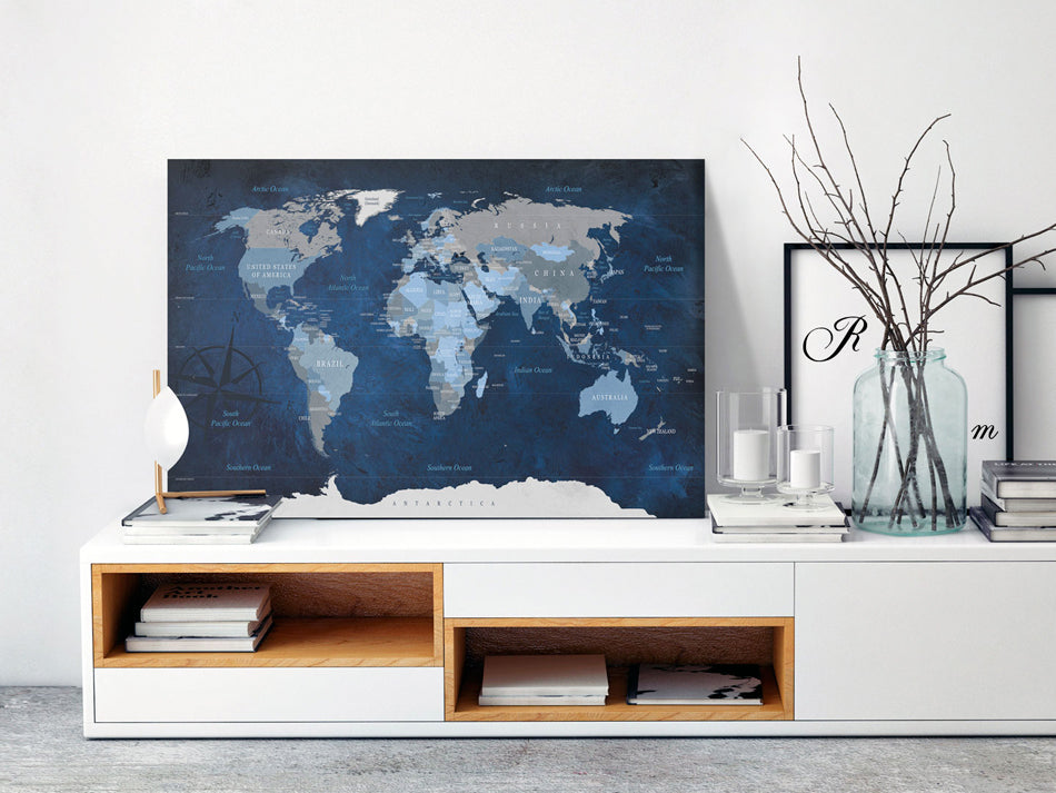 Dark Blue World Map Decorative Pinboard
