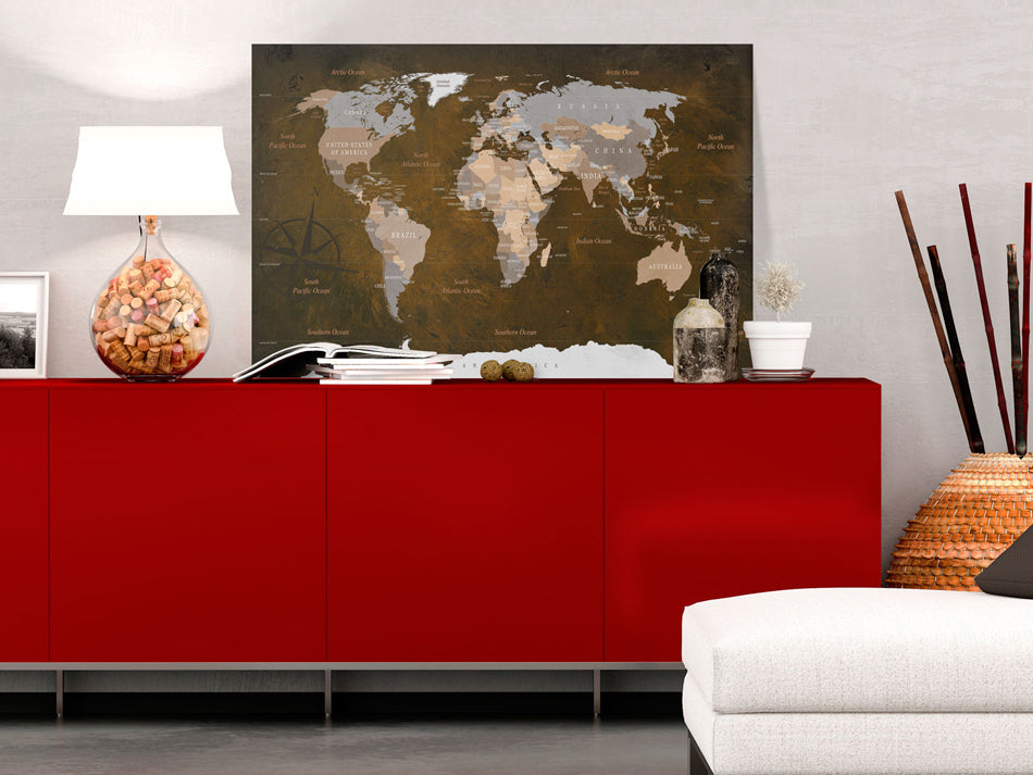 Cinnamon World Map Compass Decorative Pinboard