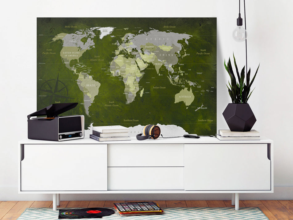 Malachite World Map Green Decorative Pinboard