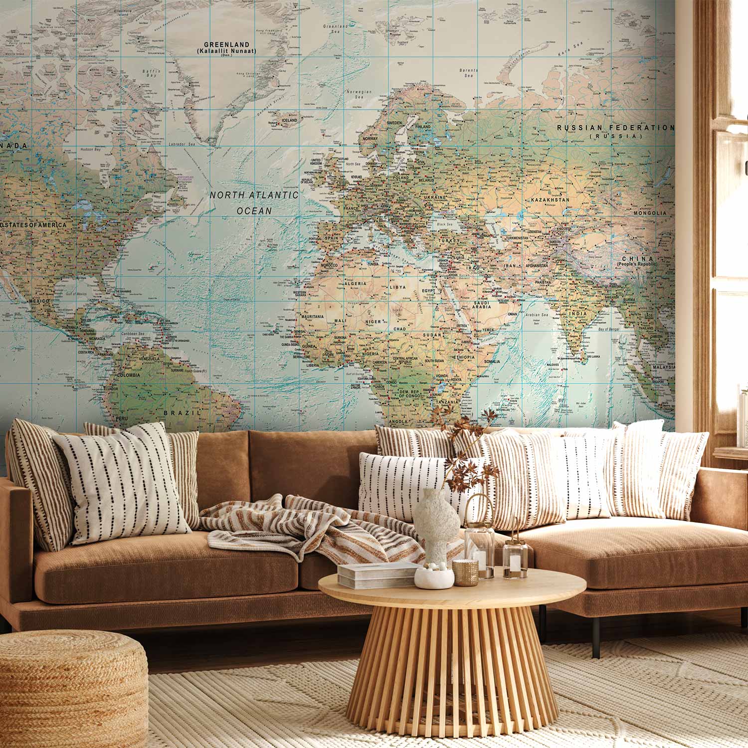 Geometric Continents Map Blue Green Wall Mural