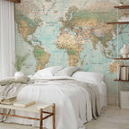 Geometric Continents Map Blue Green Wall Mural
